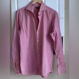 Suitsupply Cutaway Collar Two-ply Red & White Check Men’s Dress Shirt Size 16.5